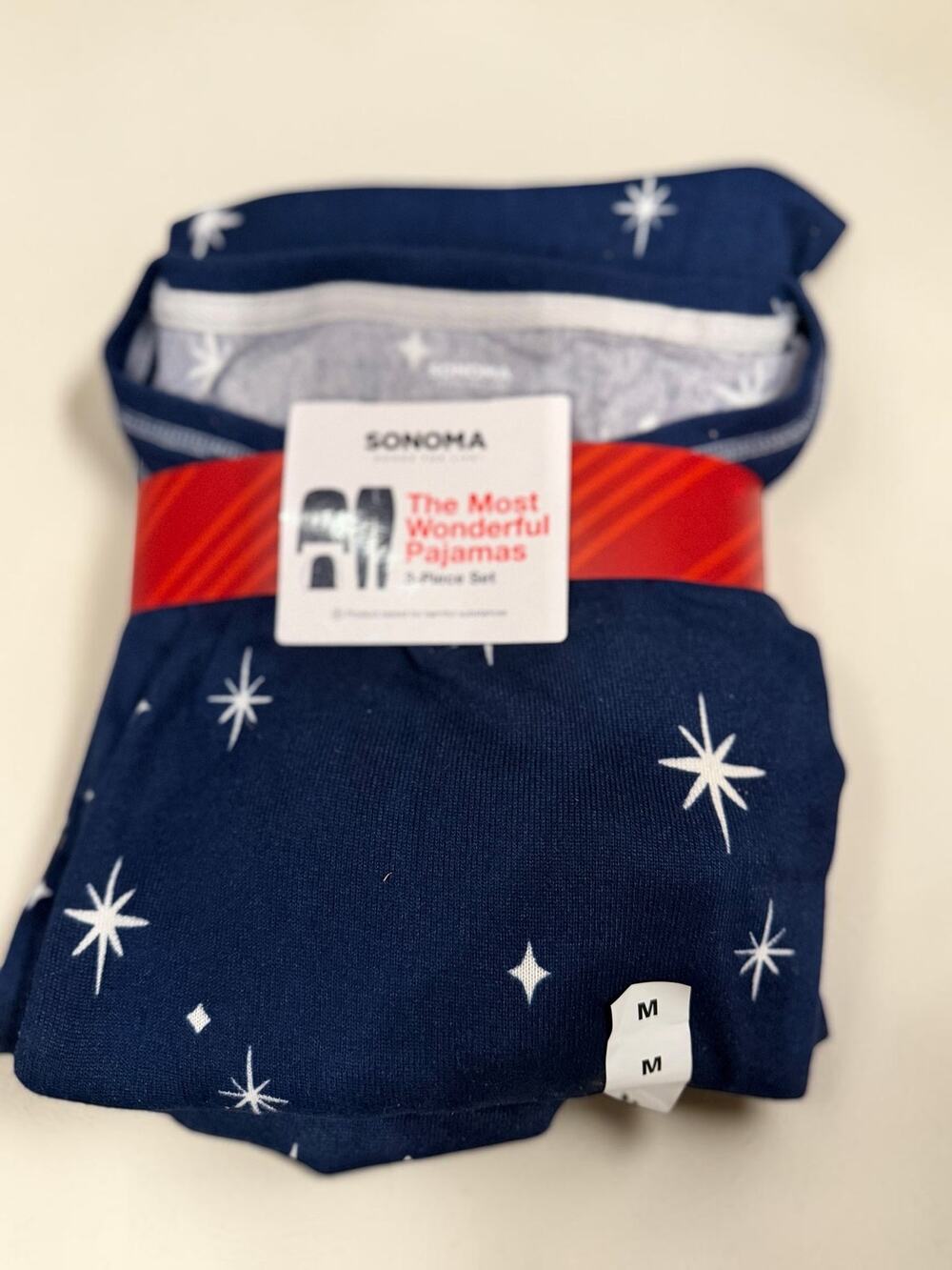 Sonoma Most Wonderful Pajamas 3 Piece Set Navy Stars Christmas Size M NWT
